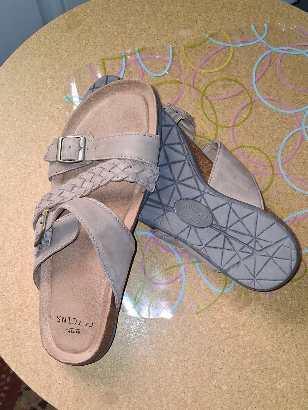 gentle souls Taupe Braided Buckle Slide Sandals